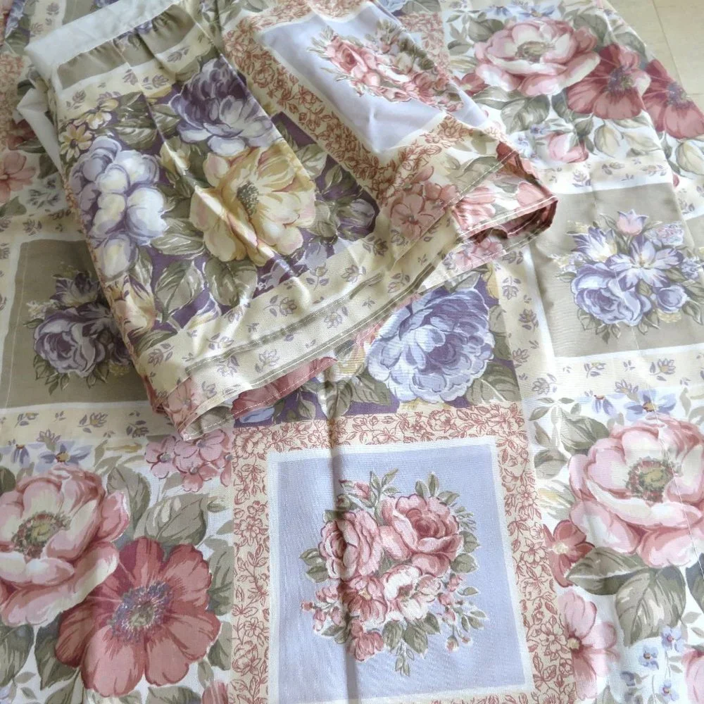 Vintage 80s King Size Set Bed Skirt 2 Shams Floral Cottage Country USA Made NEW